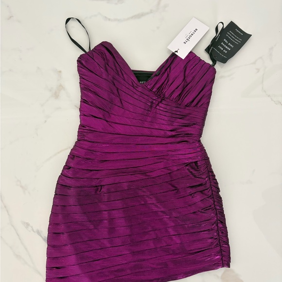 Retrofete Metallic Ruched Strapless Mini Dress in Deep Purple - Picture 4 of 7